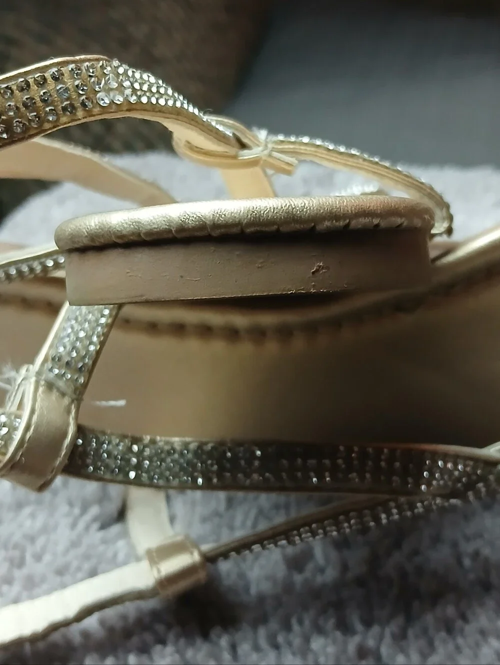 Metallic Gold Rhinestone T-Strap Slingback Flat Sandals 9
